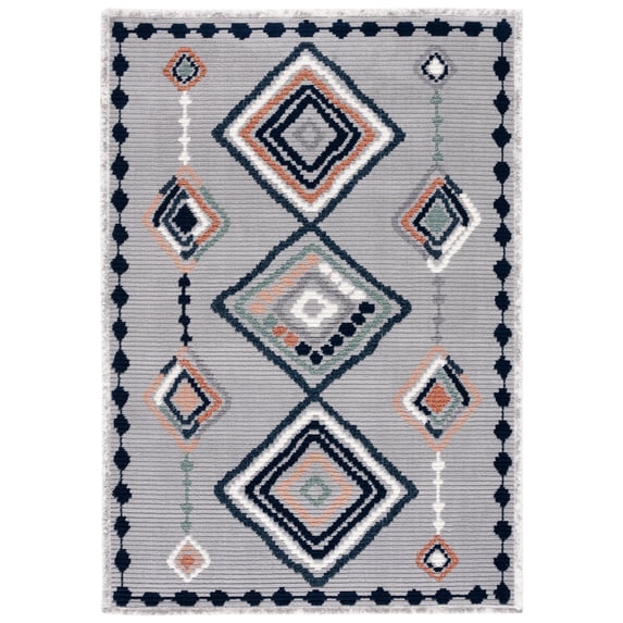 SAFAVIEH Marrakesh Naomi Southwestern Polyester Area Rug, Grey/Blue Rust, 5'3" x 7'6"