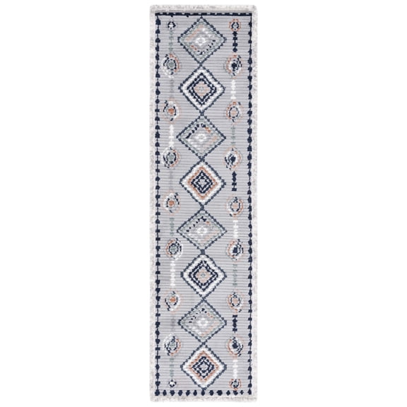 SAFAVIEH Marrakesh Naomi Southwestern Polyester Runner Rug, Grey/Blue Rust, 2'2" x 8'