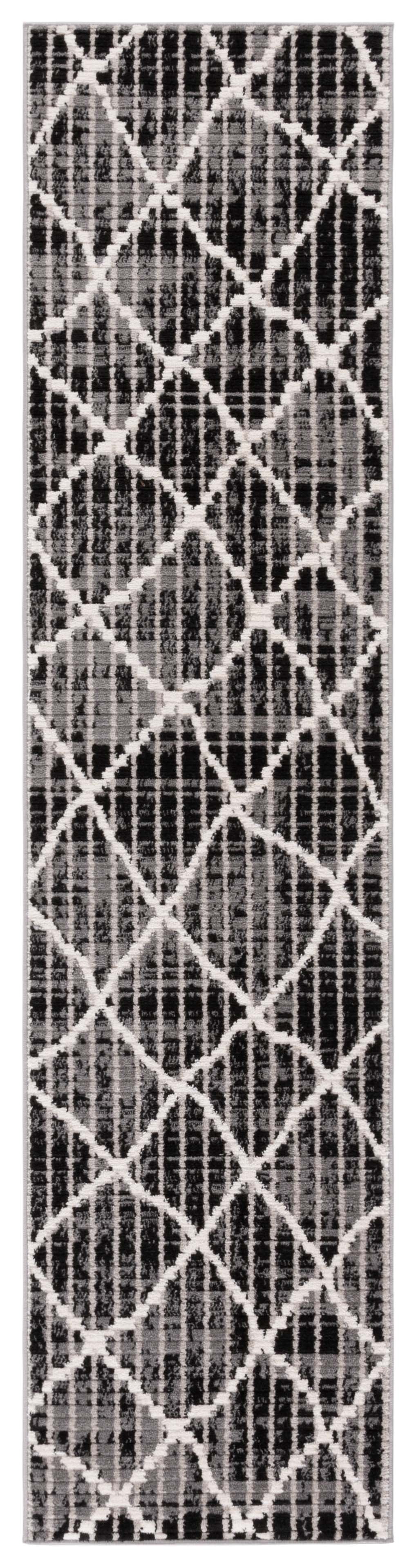 SAFAVIEH Marrakesh Nellie Geometric Polyester Runner Rug, Charcoal/Ivory, 2' x 8'