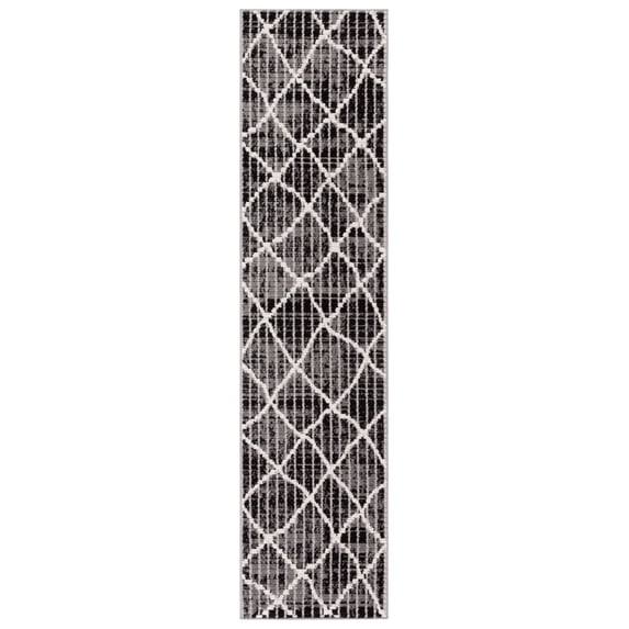 SAFAVIEH Marrakesh Nellie Geometric Polyester Runner Rug, Charcoal/Ivory, 2' x 8'