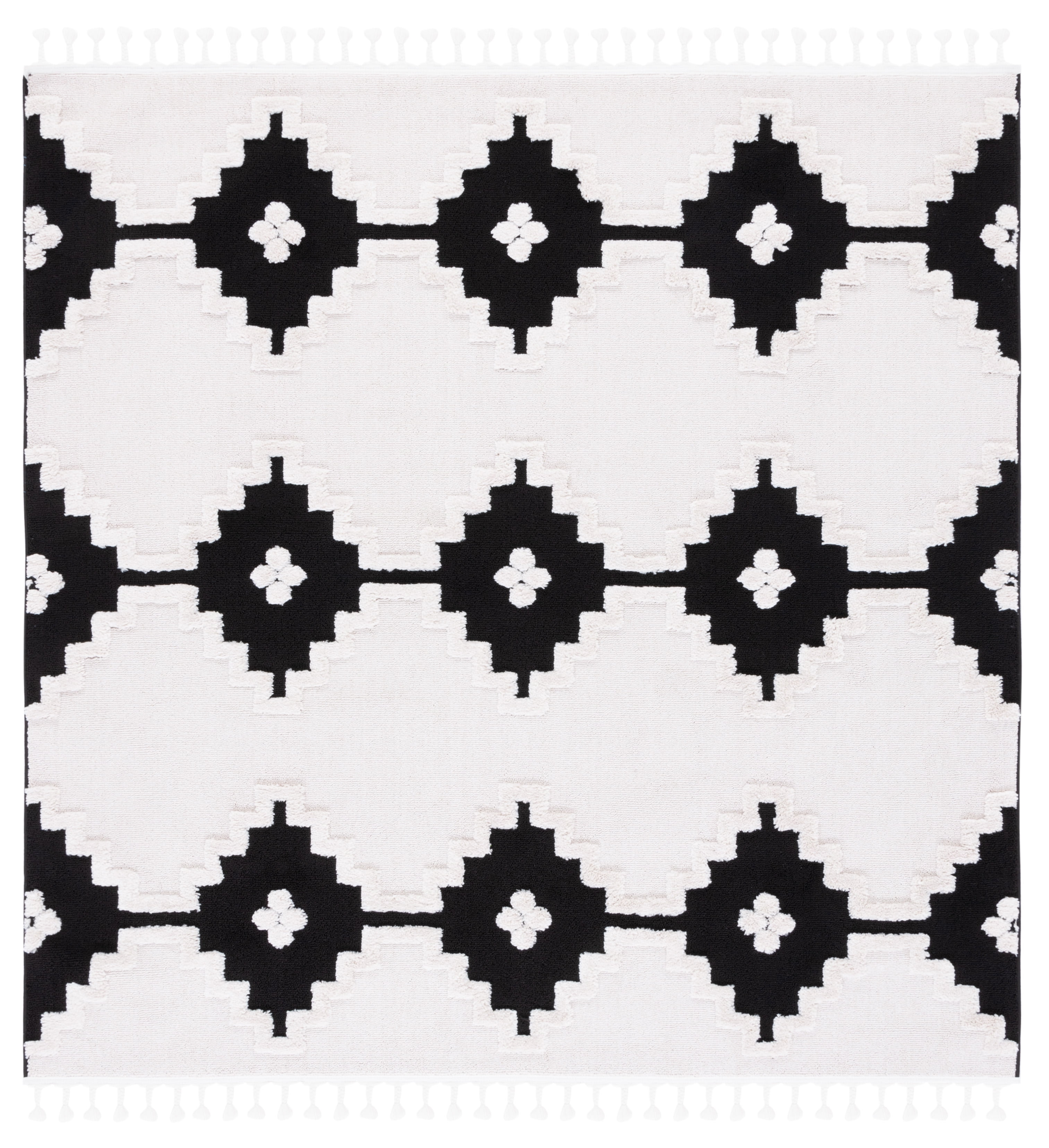 Ivory and Anthracite Square Hand-Knotted Wool Rug