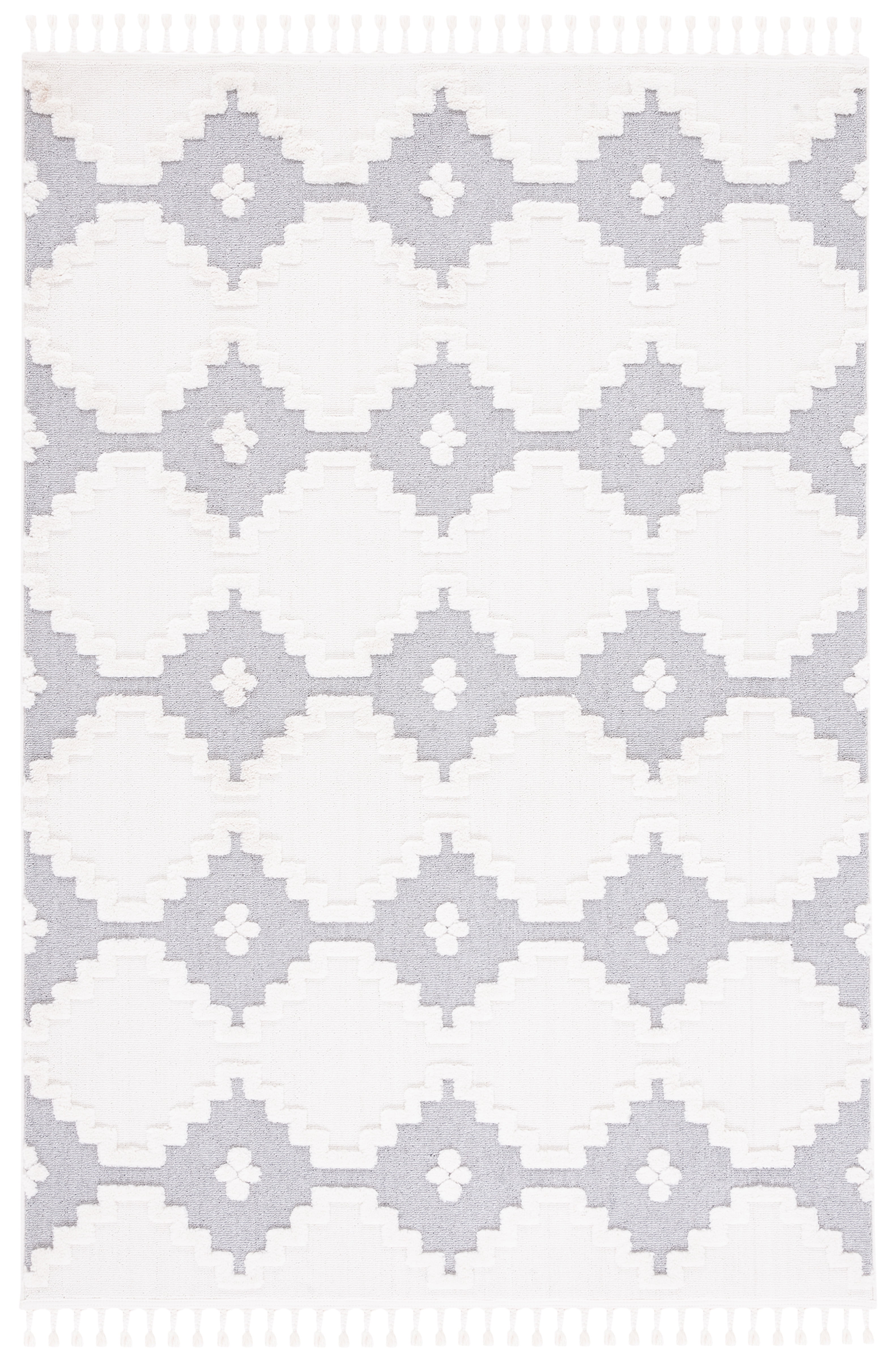 Ivory and Grey Synthetic Hand-knotted Rectangular Area Rug