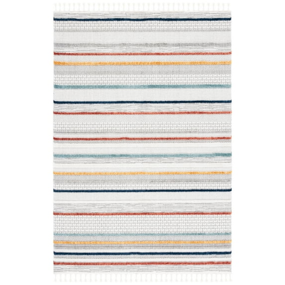 SAFAVIEH Marrakesh Shannen Striped Polyester Area Rug, Ivory/Multi, 8' x 10'