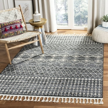 SAFAVIEH Marrakesh Summer Southwestern Fringe Area Rug, Navy/Ivory, 6'7" x 6'7" Square
