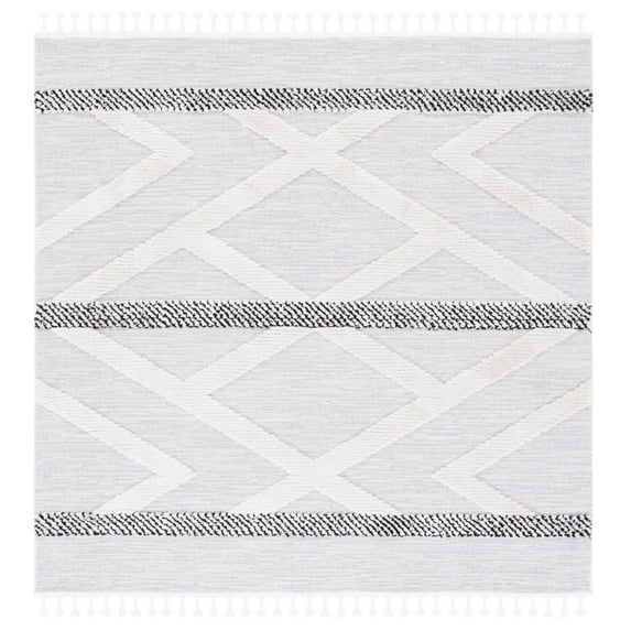 SAFAVIEH Marrakesh Tarah Striped Polyester Area Rug, Grey/Ivory, 6'7" x 6'7" Square