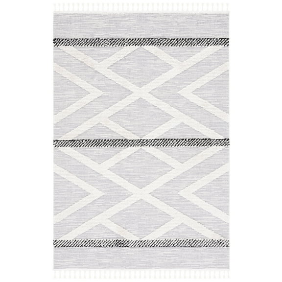 SAFAVIEH Marrakesh Tarah Striped Polyester Area Rug, Grey/Ivory, 8' x 10'