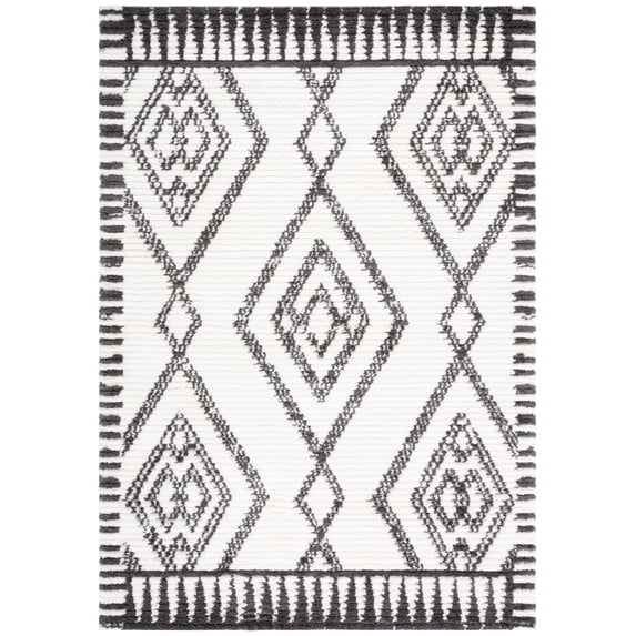 SAFAVIEH Marrakesh Xzavier Diamond Polyester Area Rug, Ivory/Dark Grey, 5'5" x 7'7"