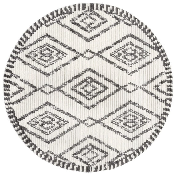 SAFAVIEH Marrakesh Xzavier Diamond Polyester Area Rug, Ivory/Dark Grey, 6'7" x 6'7" Round