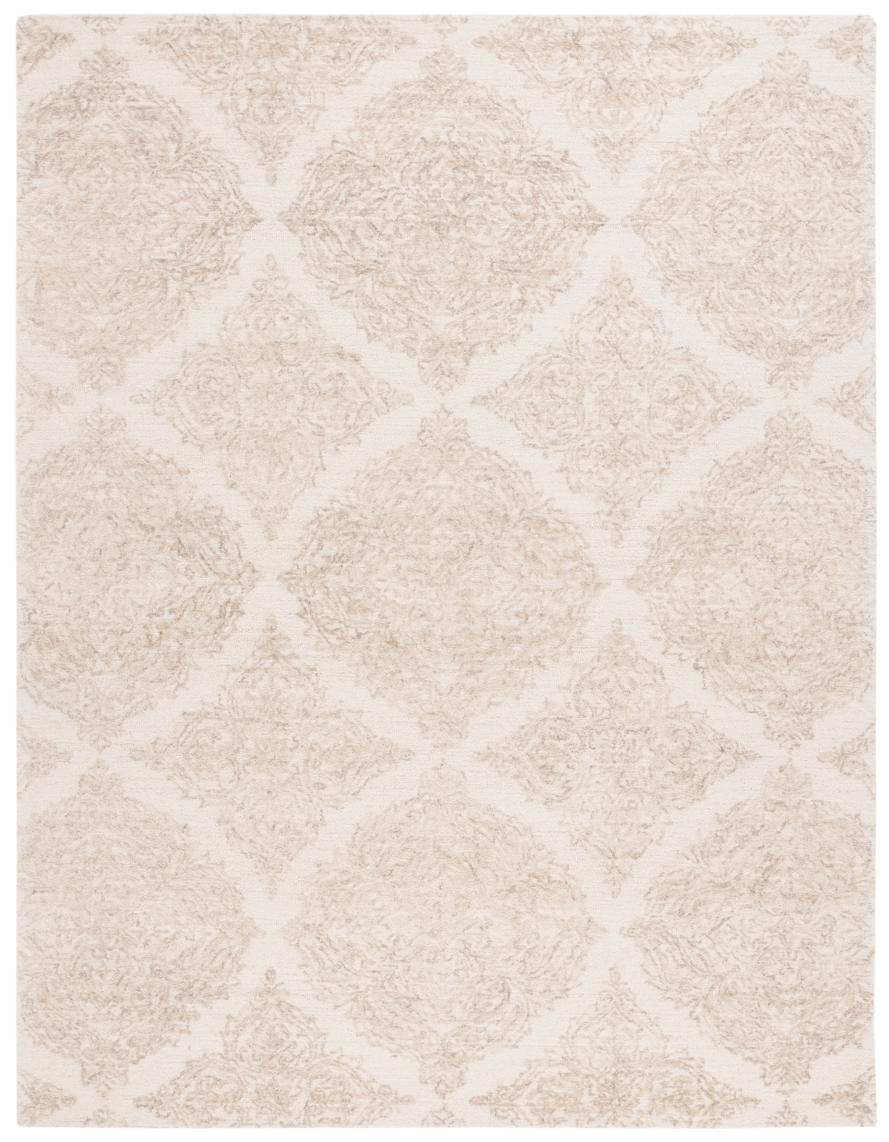 Ivory and Beige Hand Tufted Wool Trellis Rectangular Rug