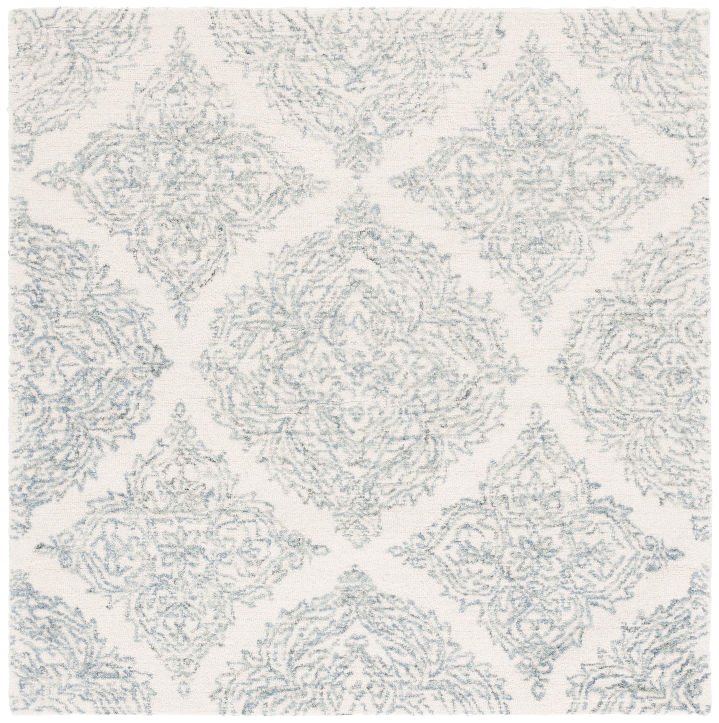 Ivory and Blue 6' Round Hand-Tufted Wool Rug