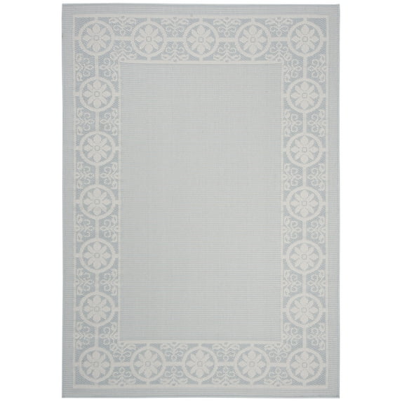 SAFAVIEH Martha Stewart Amera Indoor Floral Bordered Indoor/Outdoor Area Rug, Aqua/Cream, 5'5" x 7'7"