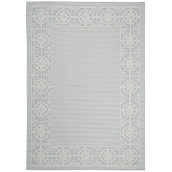 SAFAVIEH Martha Stewart Amera Indoor Floral Bordered Indoor/Outdoor Area Rug, Aqua/Cream, 5'5" x 7'7"