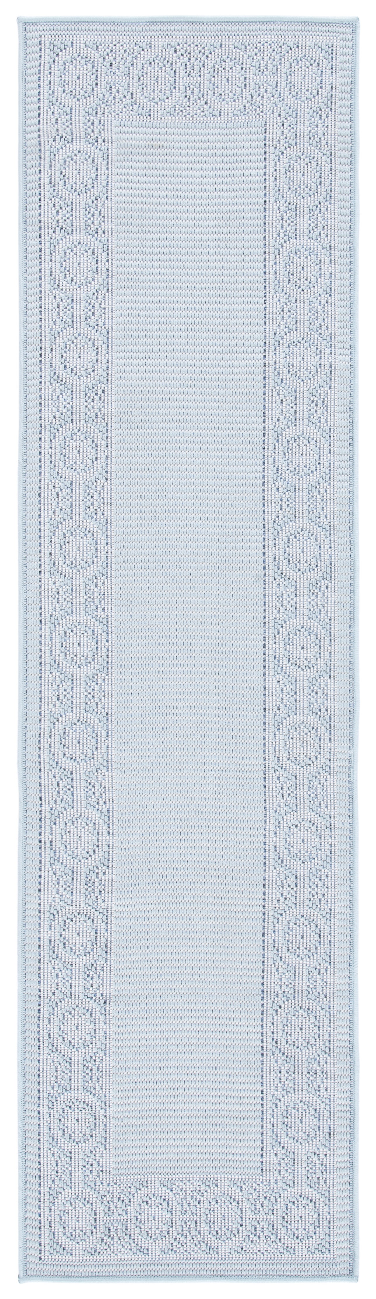 Aqua and Cream Floral Bordered Indoor/Outdoor Runner Rug