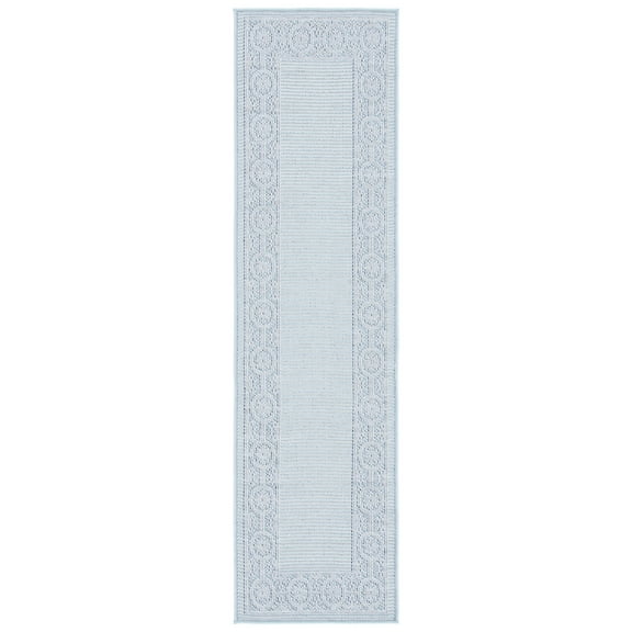 SAFAVIEH Martha Stewart Amera Indoor Floral Bordered Indoor/Outdoor Runner Rug, Aqua/Cream, 2' x 7'