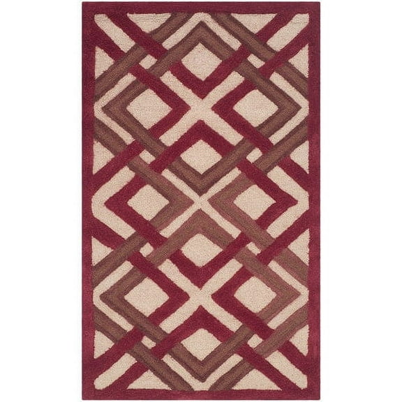 SAFAVIEH Martha Stewart Baldric Geometric Wool Area Rug, Ivory/Red, 3' x 5'