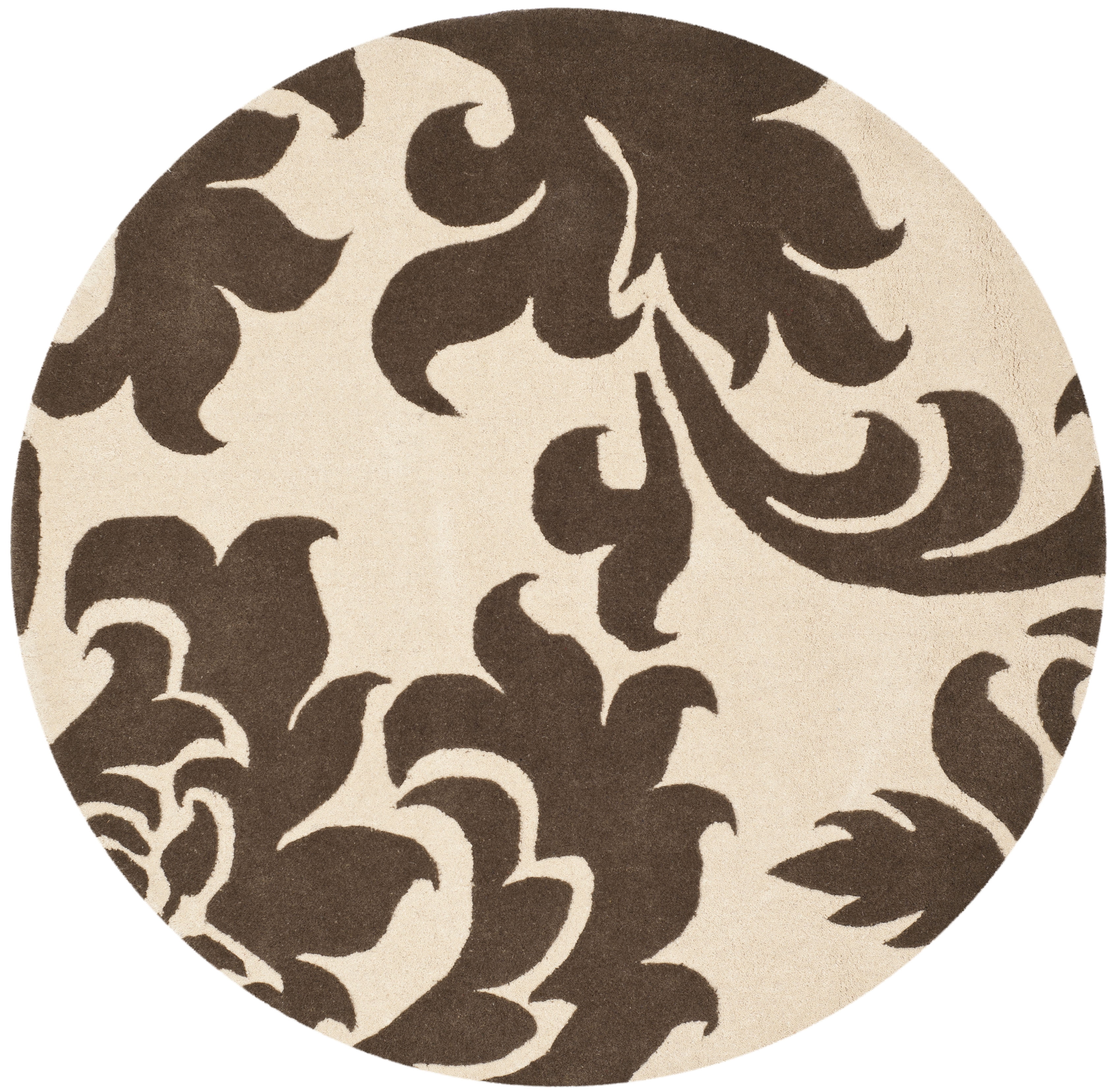 Hand-Tufted Brown and Beige Wool Round Rug, 4'