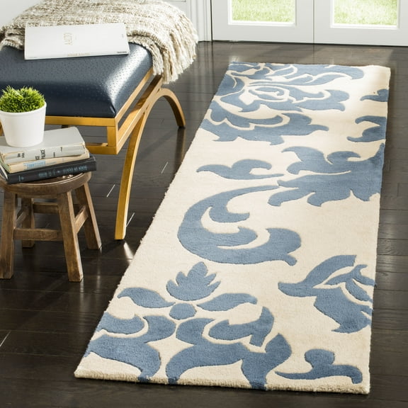 SAFAVIEH Martha Stewart Barcelona Floral Wool Runner Rug, Blue Suede, 2'3" x 8'