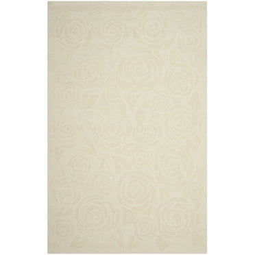 SAFAVIEH Martha Stewart Block Print Rose Floral Wool Area Rug, Glass Of Milk, 9' x 12'