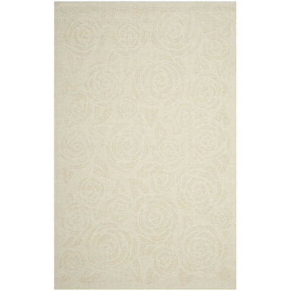 SAFAVIEH Martha Stewart Block Print Rose Floral Wool Area Rug, Glass Of Milk, 9' x 12'
