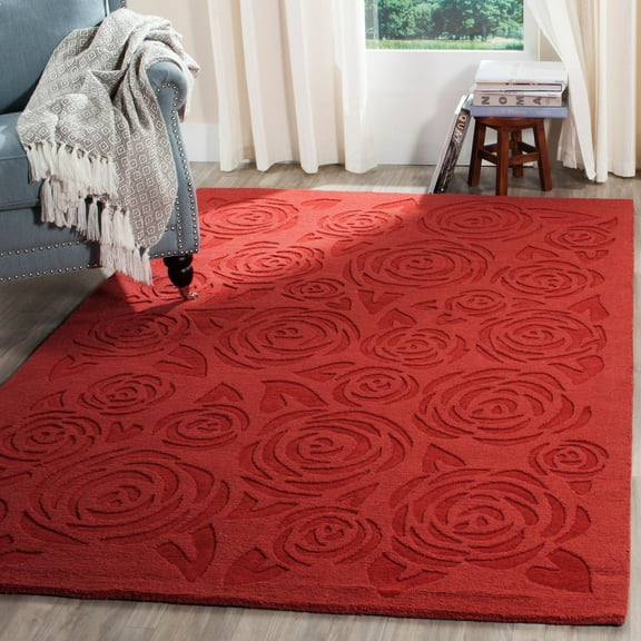 SAFAVIEH Martha Stewart Block Print Rose Floral Wool Area Rug, Vermillion, 5' x 8'