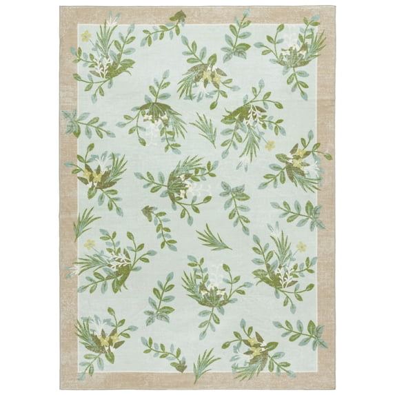 SAFAVIEH Martha Stewart Candis Floral Machine Washable Area Rug, Taupe/Green, 5' x 8'