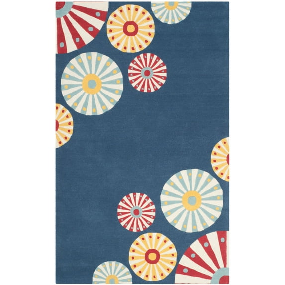 SAFAVIEH Martha Stewart Candy Shop Circles Wool Area Rug, Azurite, 4' x 6'