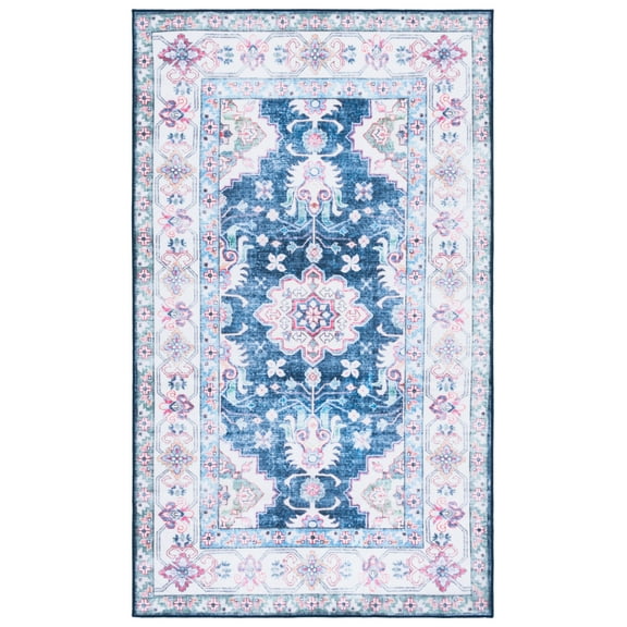 SAFAVIEH Martha Stewart Candyce Aztec Machine Washable Area Rug, Navy/Beige, 3' x 5'
