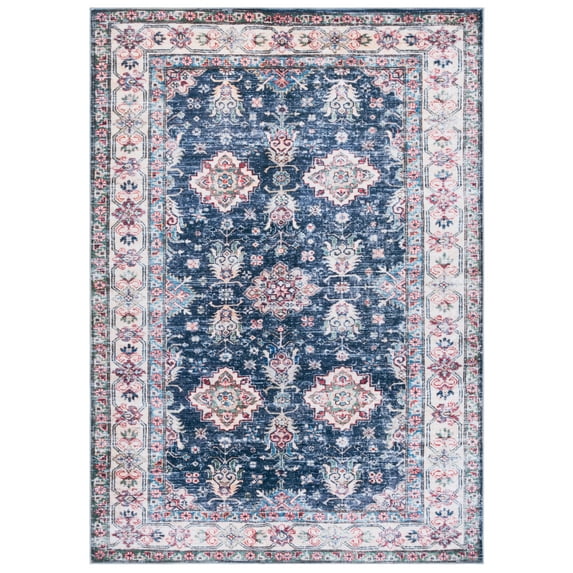 SAFAVIEH Martha Stewart Candyce Aztec Machine Washable Area Rug, Navy/Beige, 5' x 7'