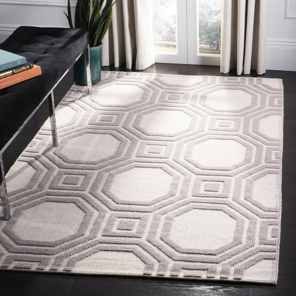 SAFAVIEH Martha Stewart Catrine Geometric Wool Area Rug, Ivory/Purple, 4' x 6'