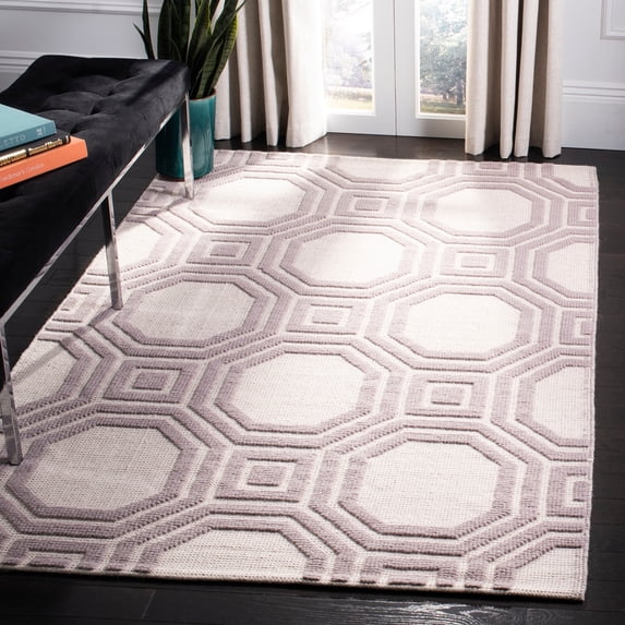 SAFAVIEH Martha Stewart Catrine Geometric Wool Area Rug, Ivory/Purple, 8' x 10'