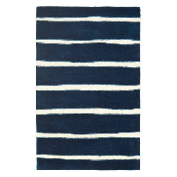 SAFAVIEH Martha Stewart Chalk Stripe Area Rug, Wrought Iron/Navy, 3' x 5'
