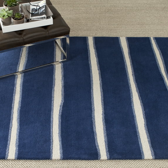 SAFAVIEH Martha Stewart Chalk Stripe Area Rug, Wrought Iron/Navy, 4' x 6'