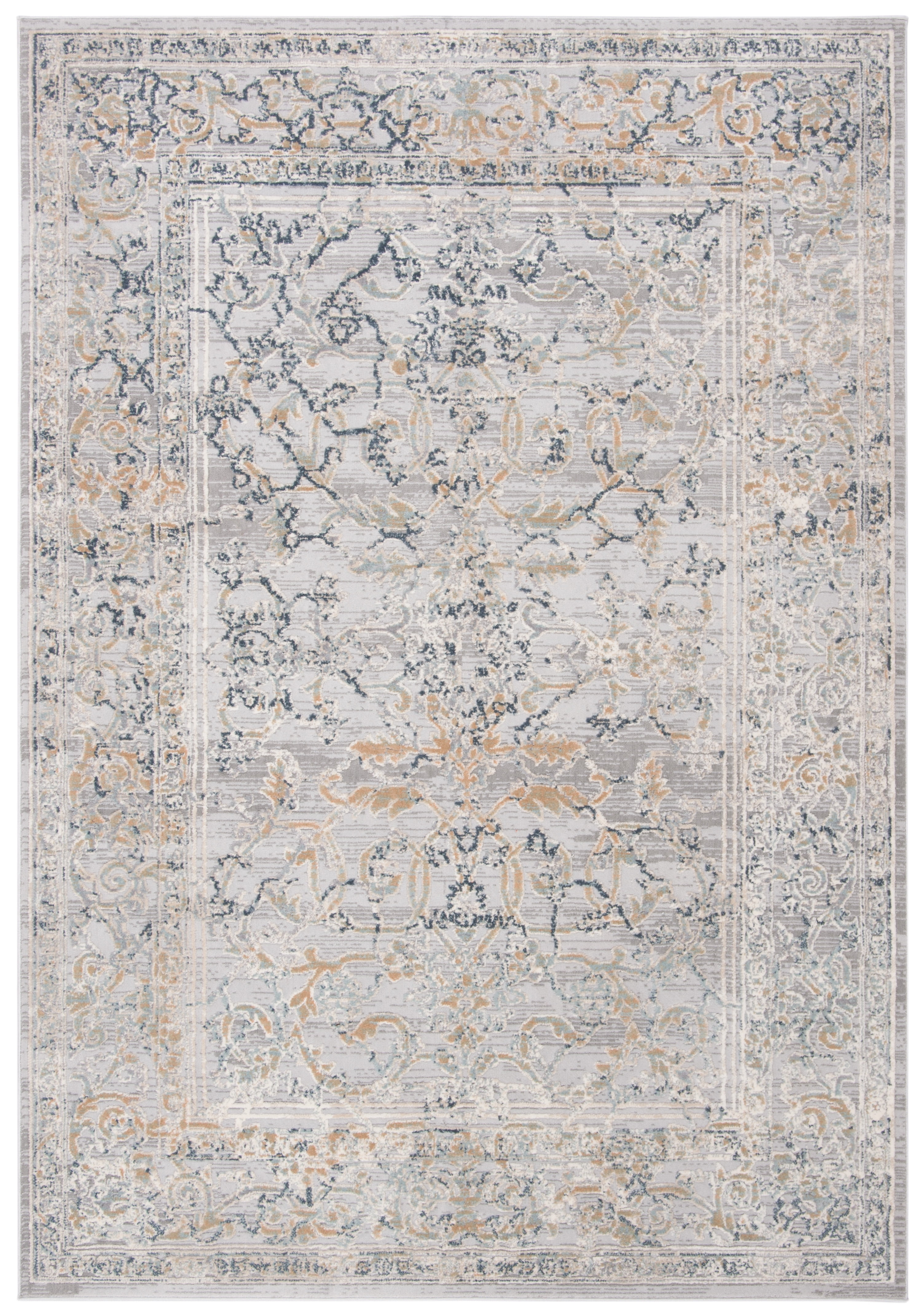Hand-Knotted Gray Wool and Synthetic Floral Area Rug