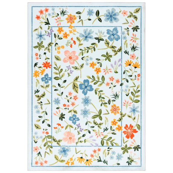 SAFAVIEH Martha Stewart Charmaine Floral Machine Washable Area Rug, Light Blue/Rust, 3' x 5'