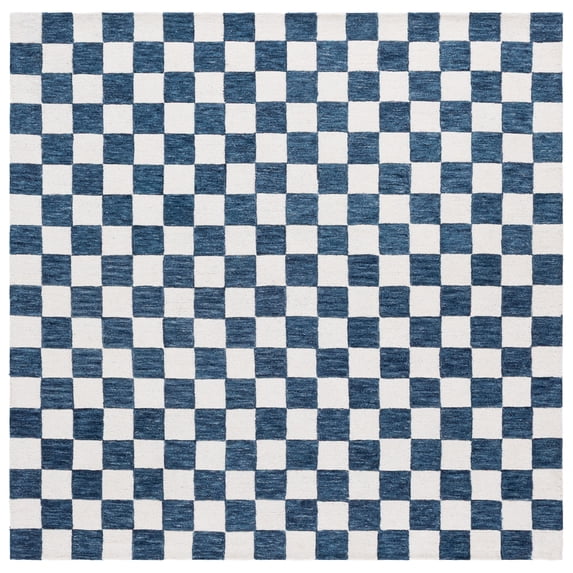 SAFAVIEH Martha Stewart Chelsea Algernon Checkered Area Rug, Blue/Ivory, 6' x 6' Square