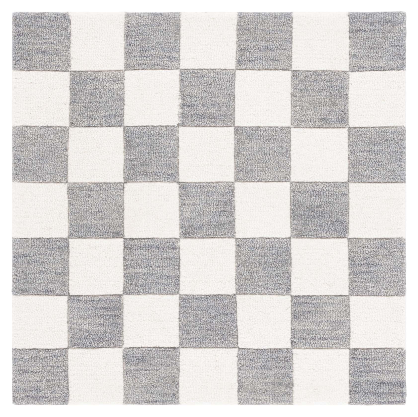 Hand-Tufted Grey and Ivory Wool Square Area Rug, 6' x 6'