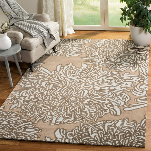 SAFAVIEH Martha Stewart Chrysanthemum Floral Wool Area Rug, Driftwood/Grey, 5' x 8'