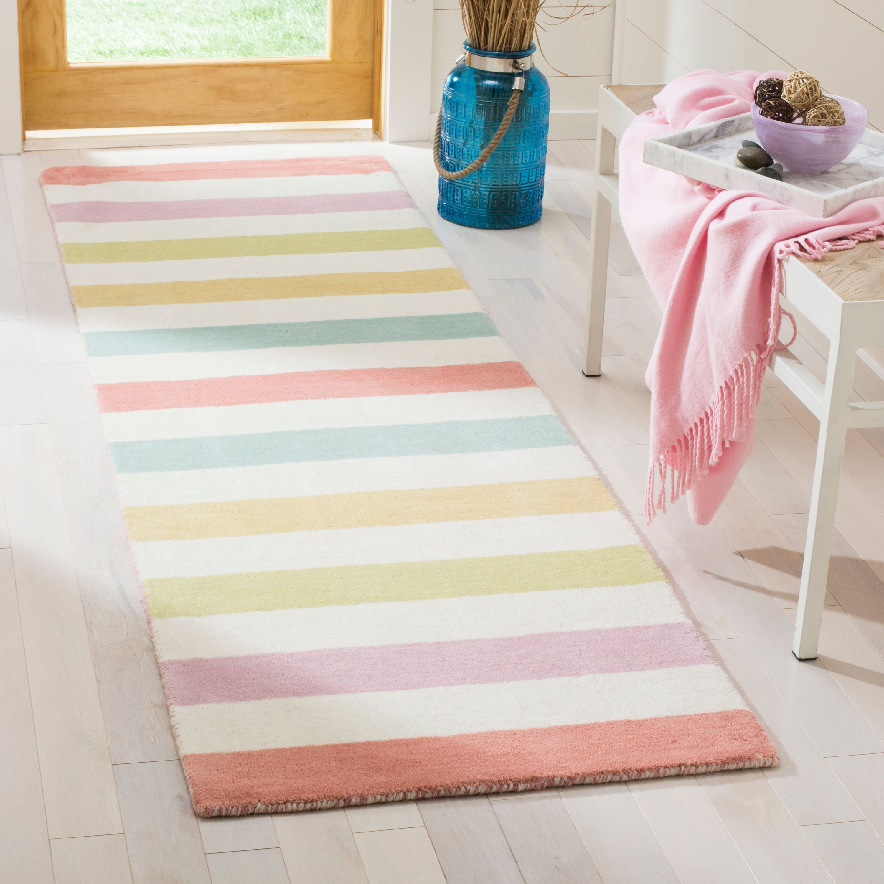SAFAVIEH Martha Stewart Circus Stripe Wool Runner Rug, Peony, 2'3" x 8'