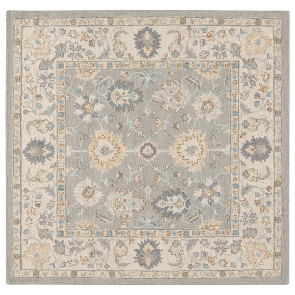 SAFAVIEH Martha Stewart Clarette Floral Area Rug, Grey/Ivory, 6' x 6' Square