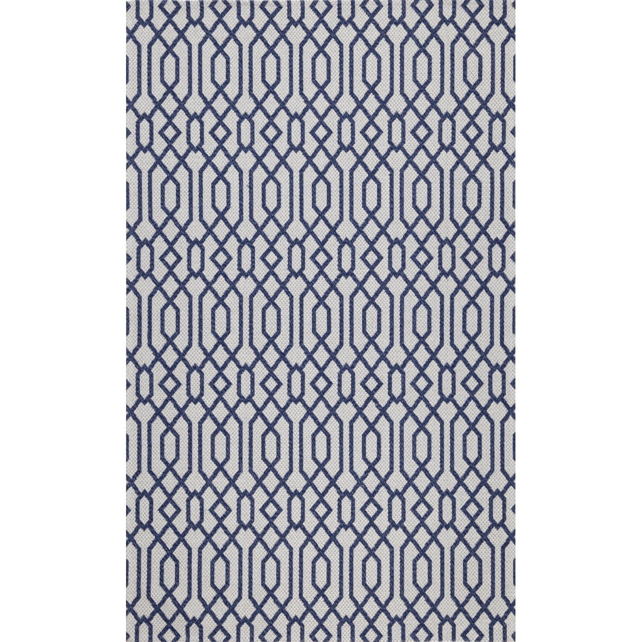 Blue and White Geometric Flat Woven Cotton Rug 3' x 5'