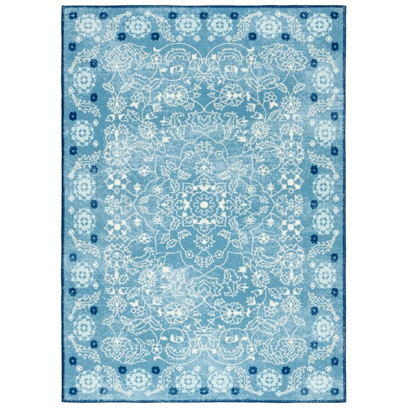 SAFAVIEH Martha Stewart Cory Floral Machine Washable Area Rug, Blue/Beige, 8' x 10'