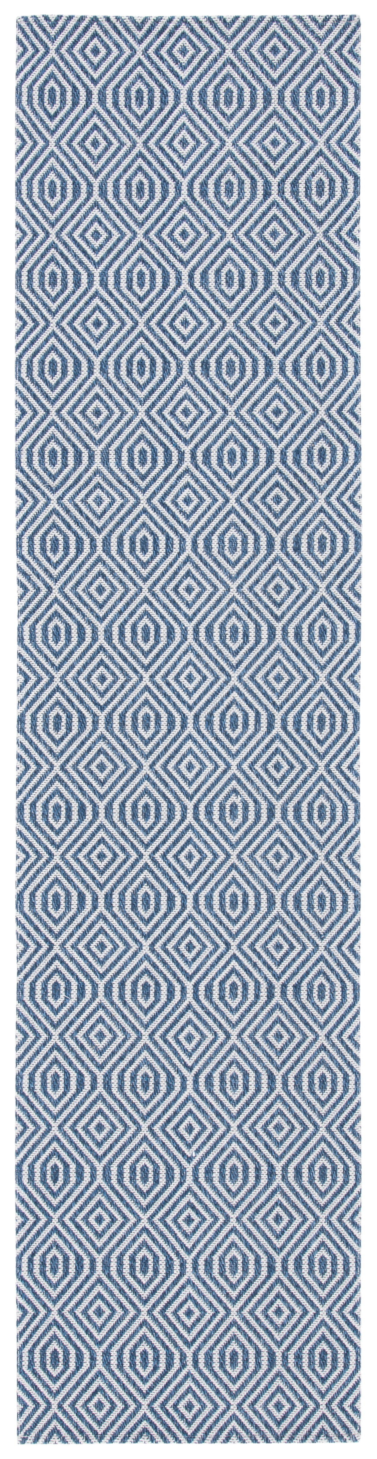 Blue and Grey Flat Woven Wool Cotton Runner Rug