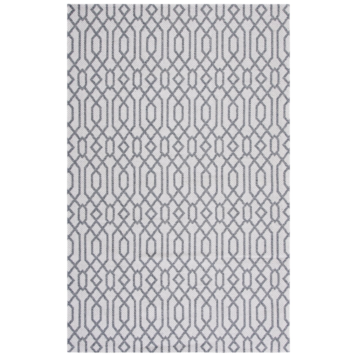 Gray Geometric Hand-Knotted Wool and Cotton 5' x 7' Rug