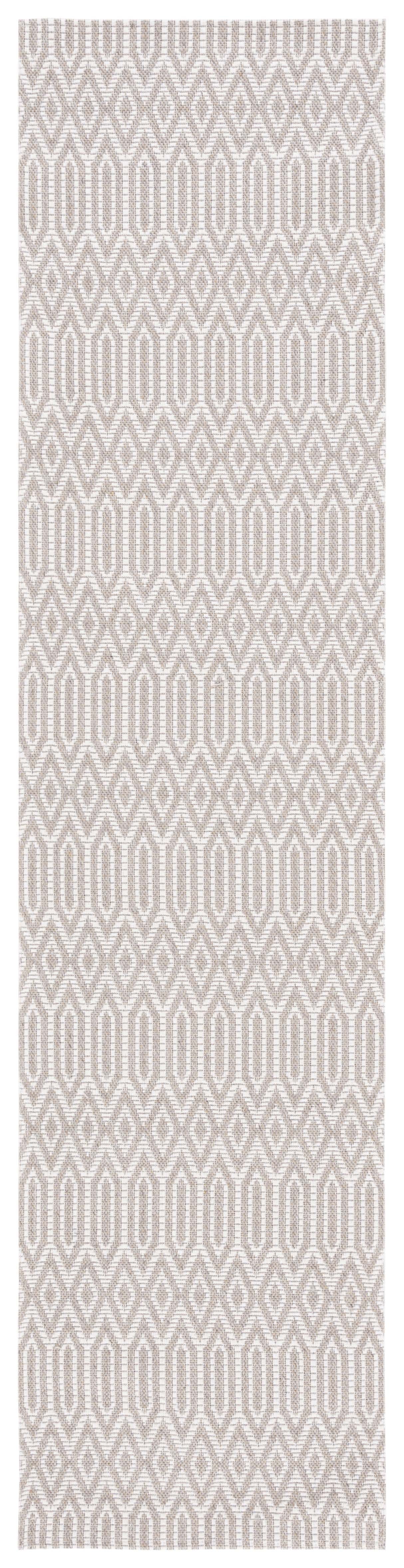 Ivory and Taupe Hand-Knotted Wool Runner Rug