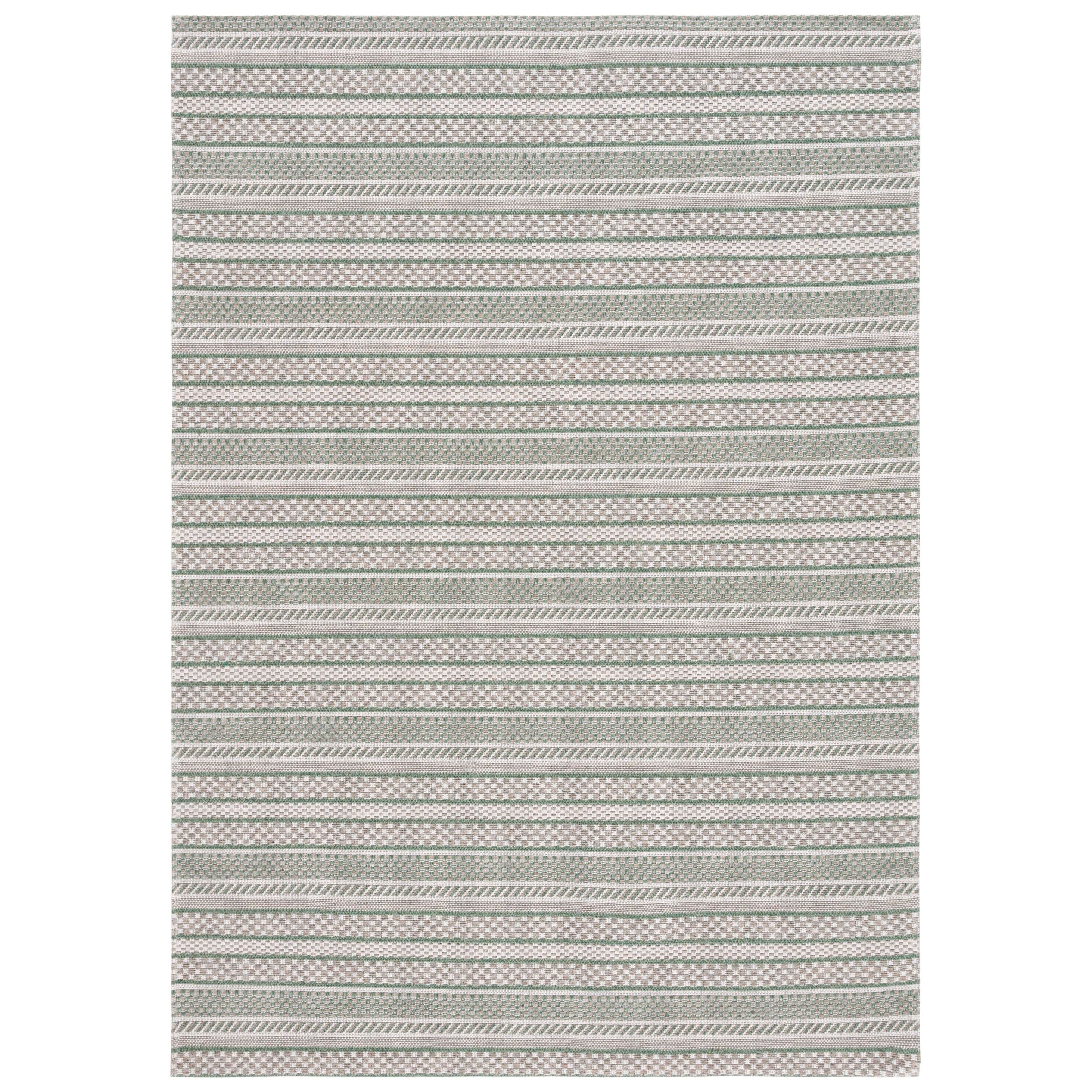Green Ivory Braided Stripe Wool 47" Reversible Rug - Handmade & Easy Care