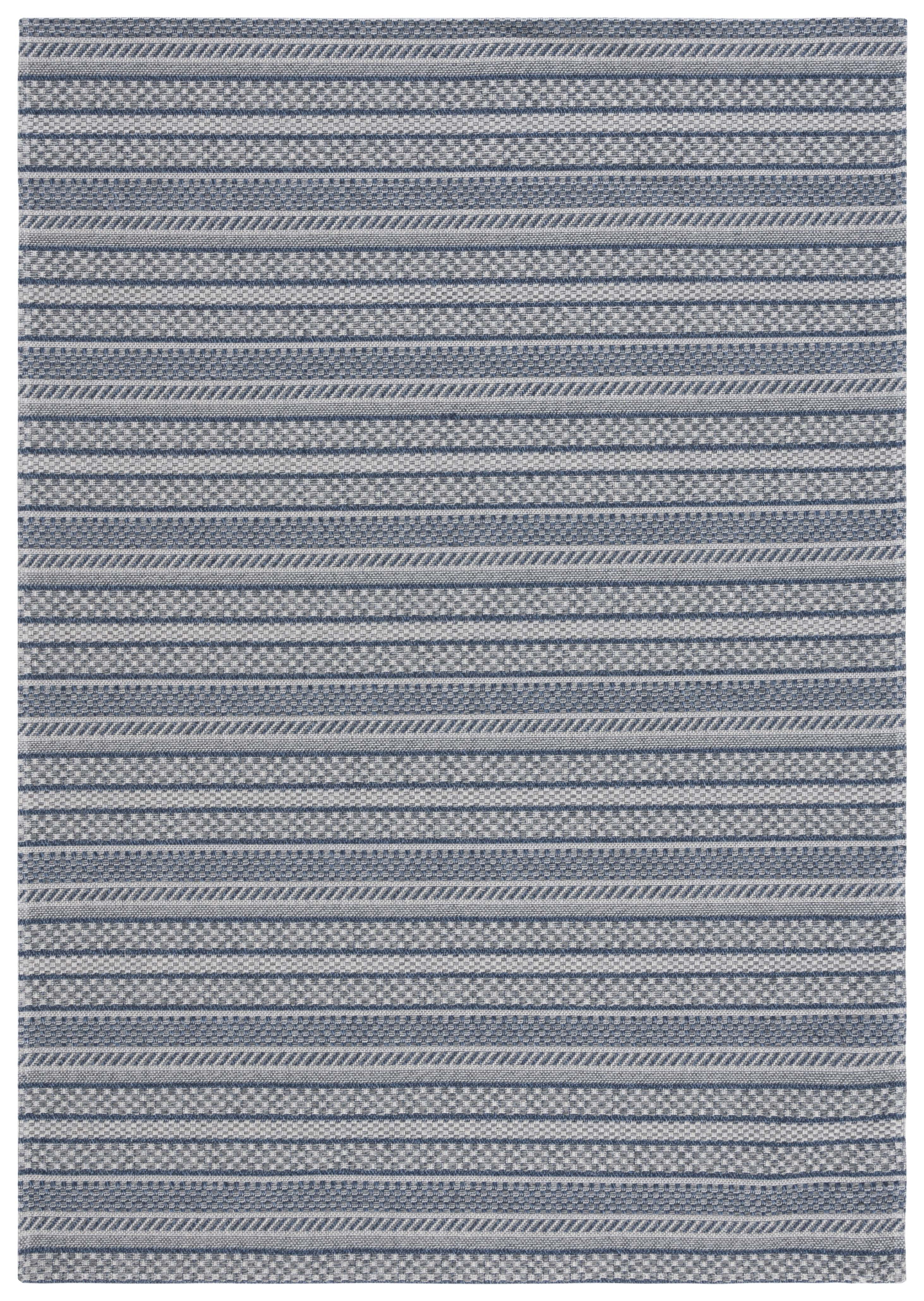 Navy and Light Grey Hand-Knotted Wool Stripe Rug 4' x 6'