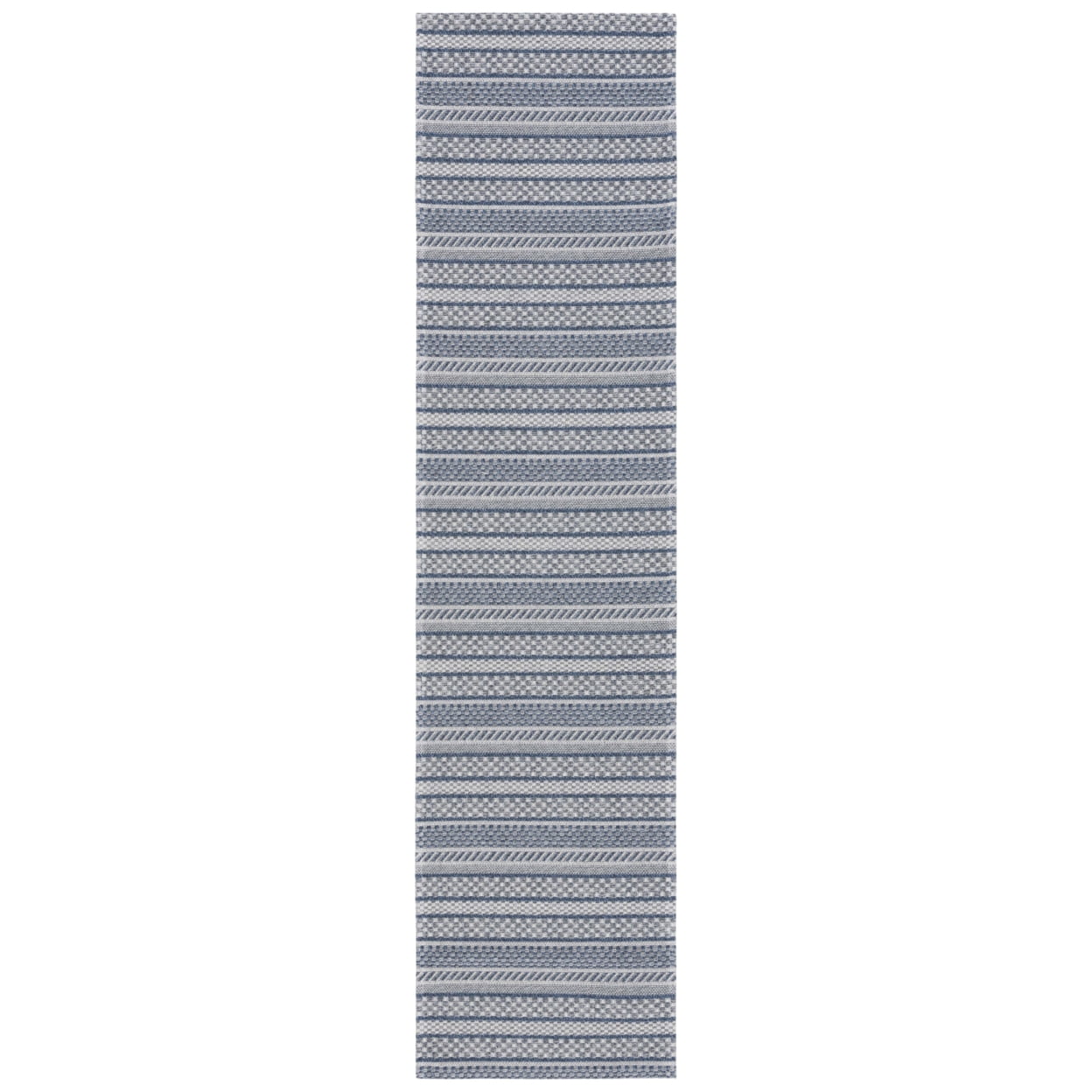 Navy and Light Grey Striped Wool Cotton 5' x 7' Rug