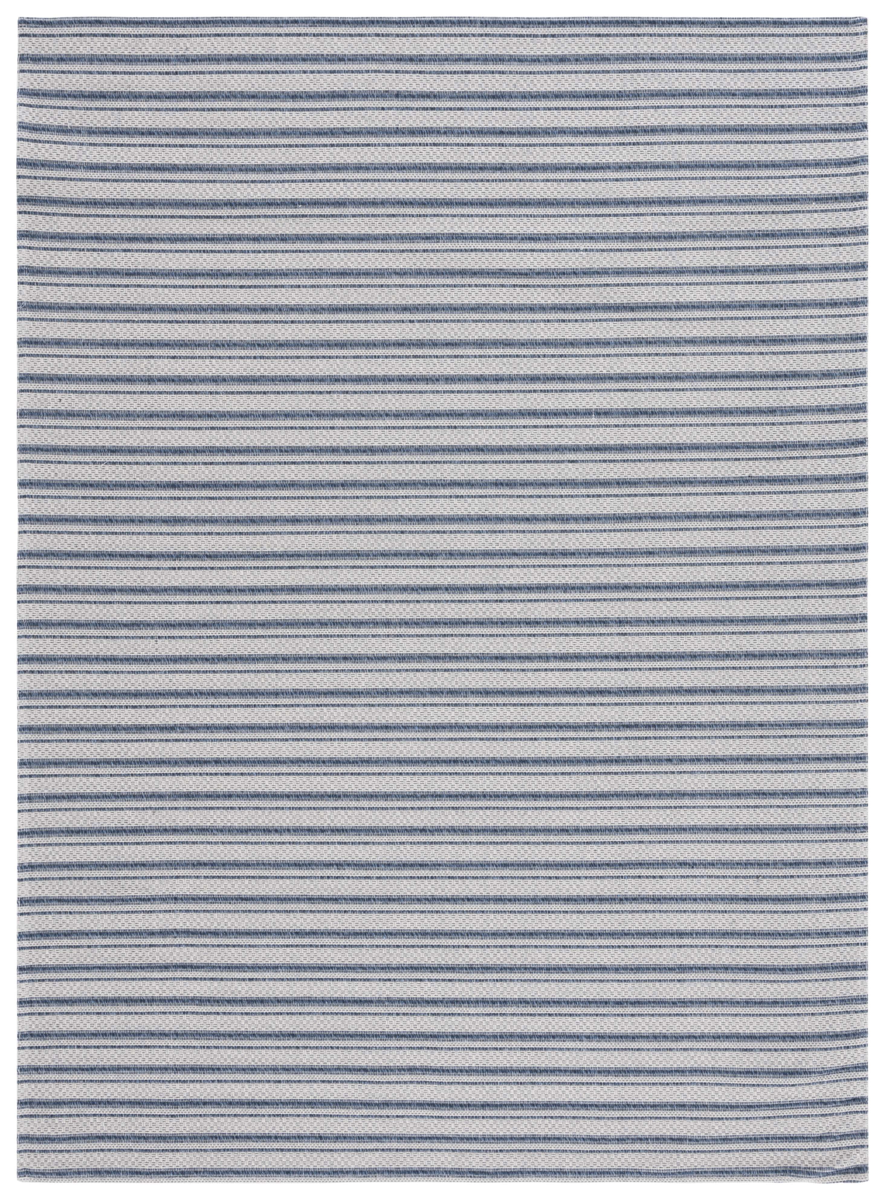 Gray and Navy Striped Wool 5' x 7' Area Rug