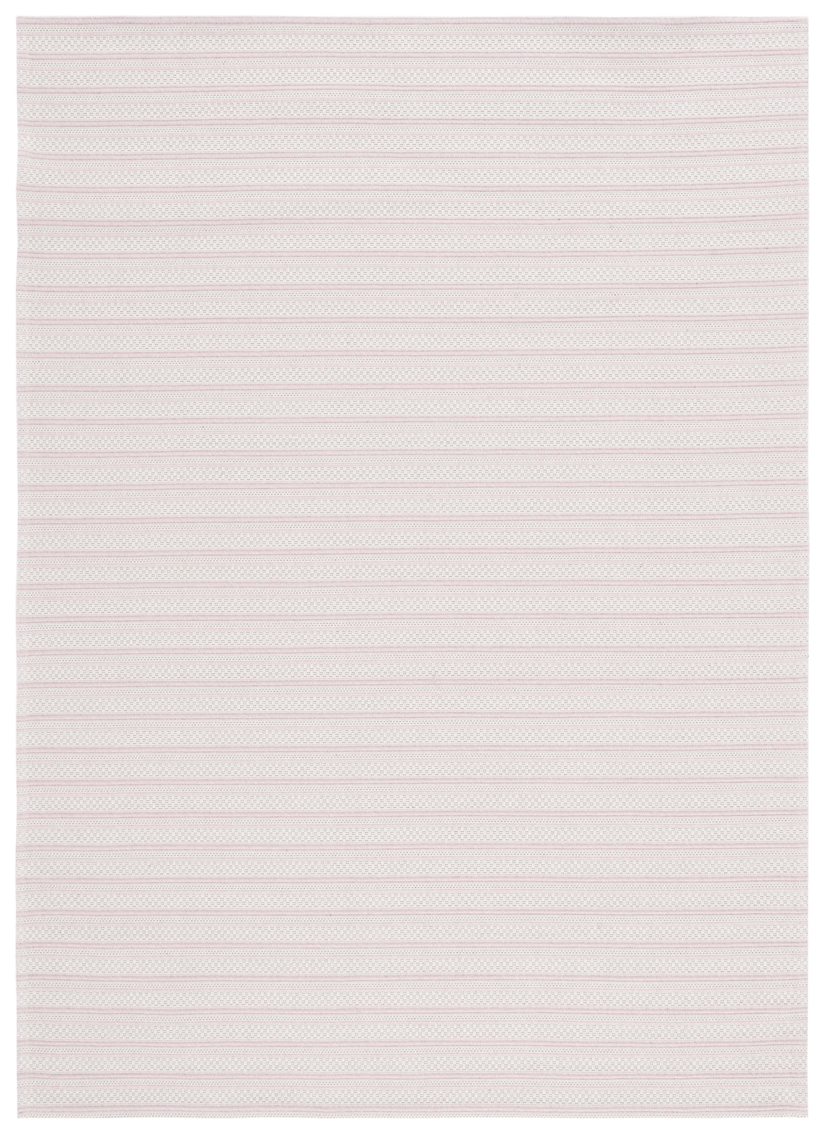 Ivory and Pink Striped Wool Rectangular Rug