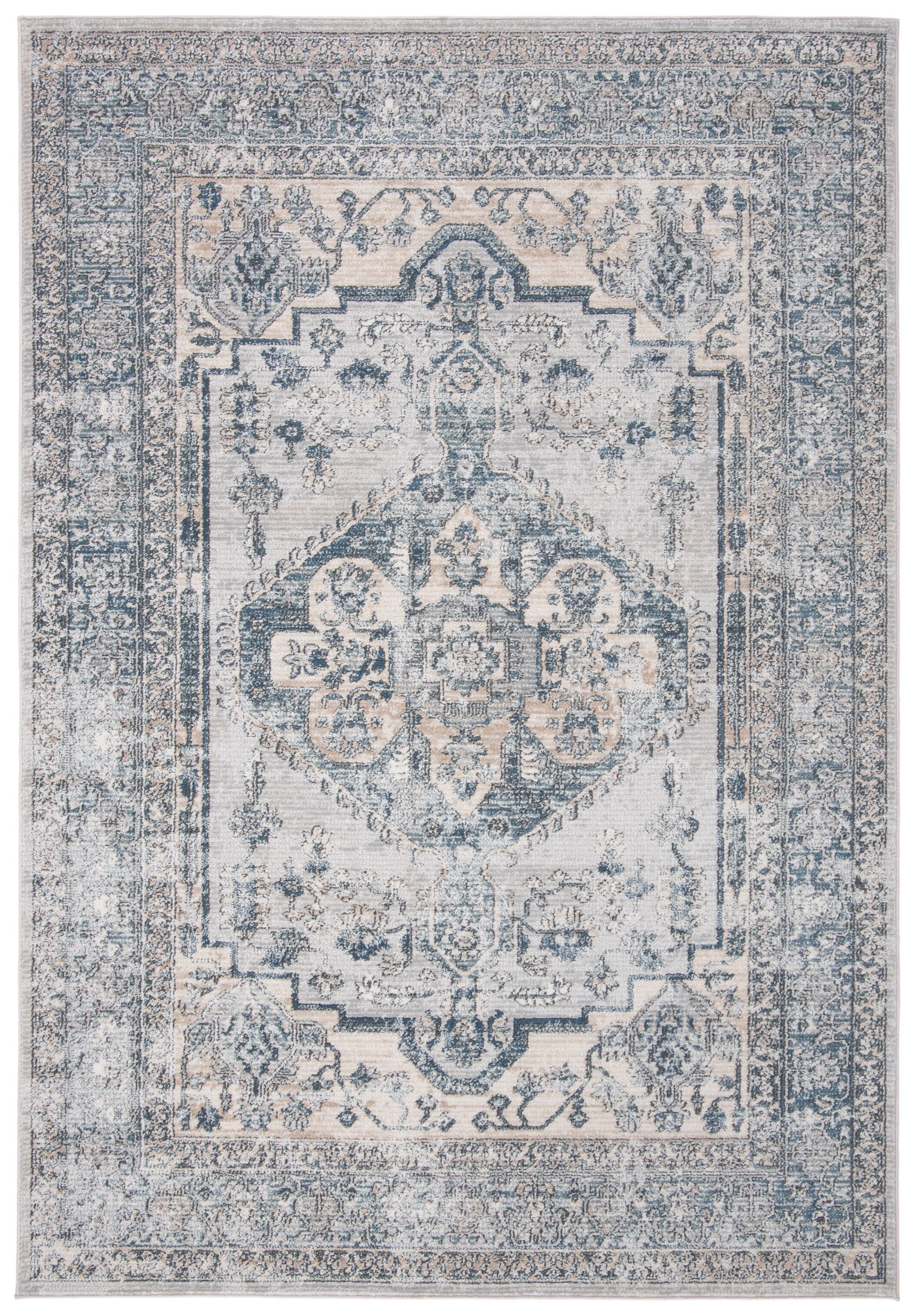 Light Blue and Ivory Hand-Knotted Rectangular Area Rug